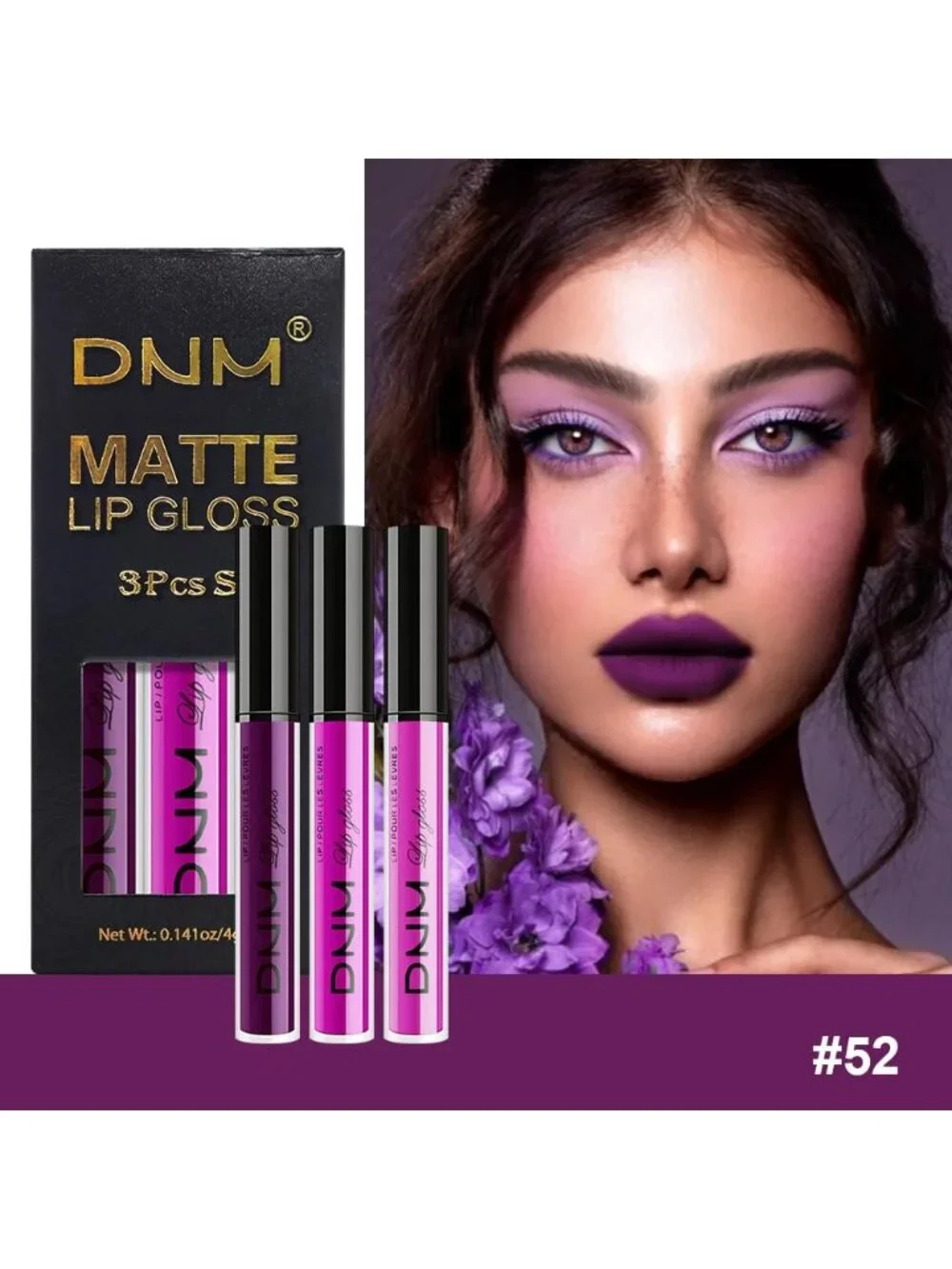 Set32-purple & Hot Pink & Fuchsia Red 3pcs Matte Liquid Lipstick Lip Gloss Kit